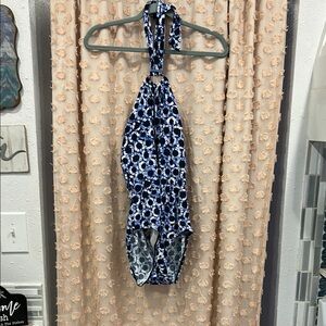 Blue and White Halter Swimsuit